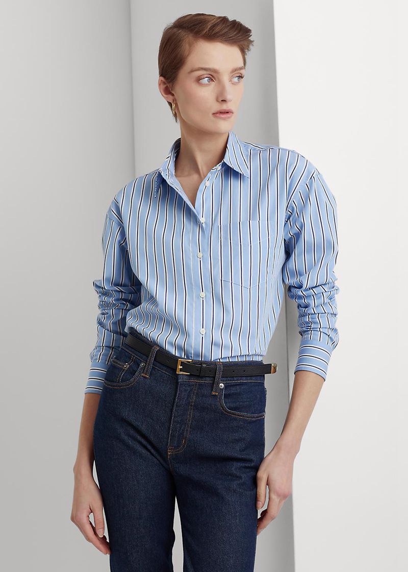 Camisas Lauren Mujer Striped Cotton Broadcloth Chile Azules YMKBW-9453